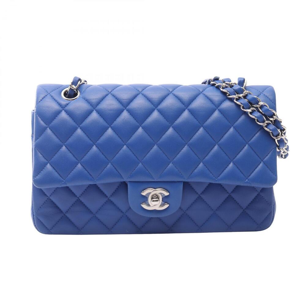 Chanel Matelasse Double Flap Shoulder Bag Lambskin Leather Blue